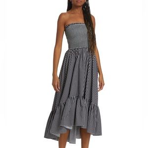 NWT Caroline Constas Emmy Strapless Gingham Midi-Dress. Size Small.